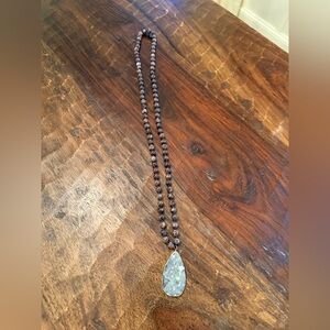 Elegant Beaded Necklace with Crystal Stone Pendant